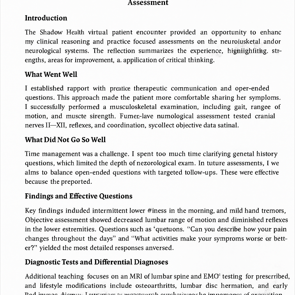 Reflection on Shadow Health