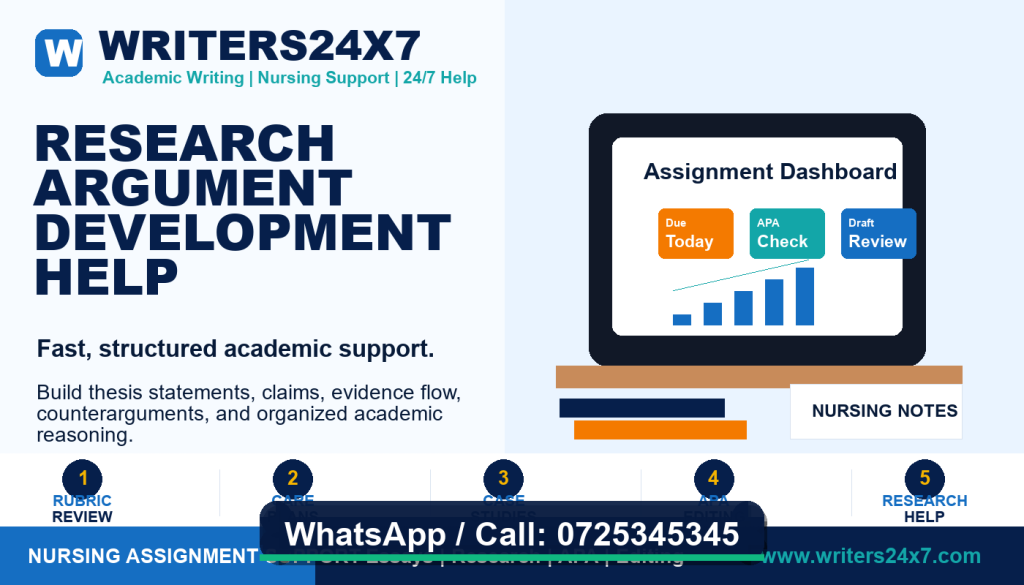 Research Argument Development Help by Writers24x7 - Call 0725345345