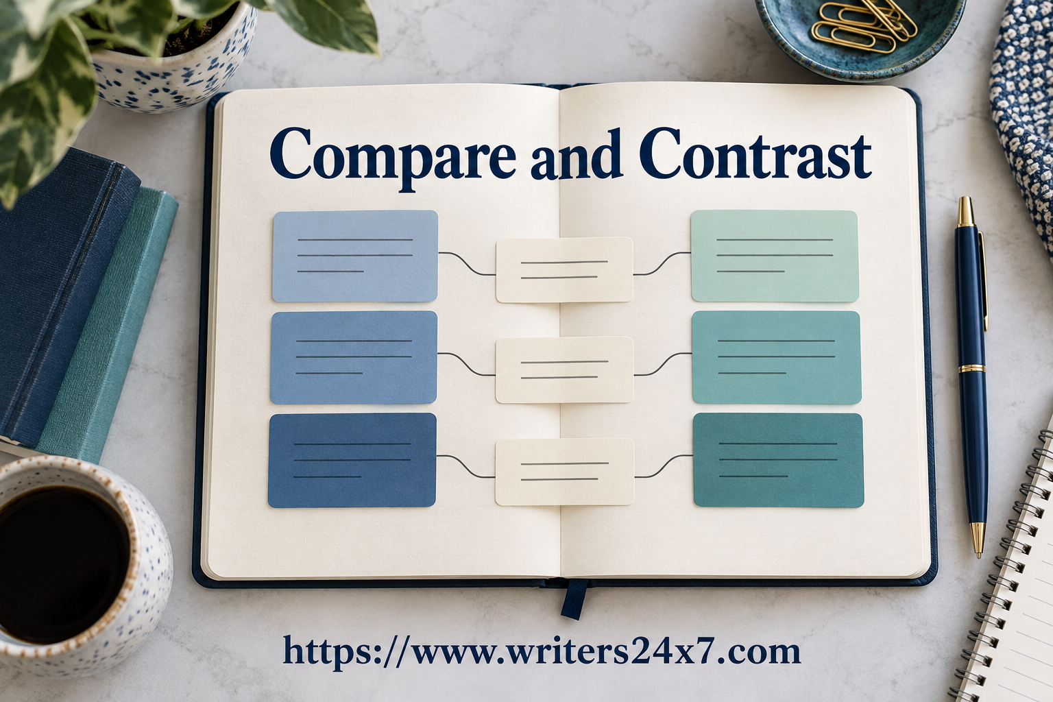 Comparison essay planning cards for comparing two subjects