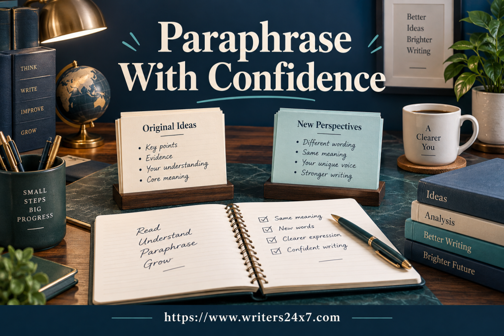 How to paraphrase: notebook comparing original ideas and new wording